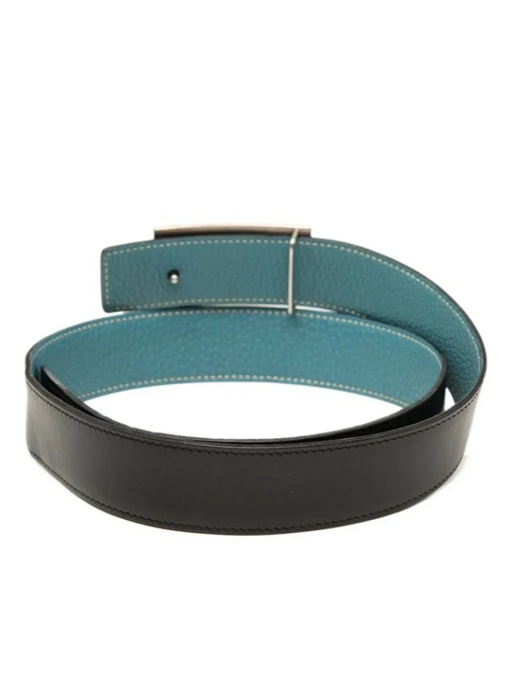 Hermes Plate Reversible 80 Black Blue Box Calf Togo Belt